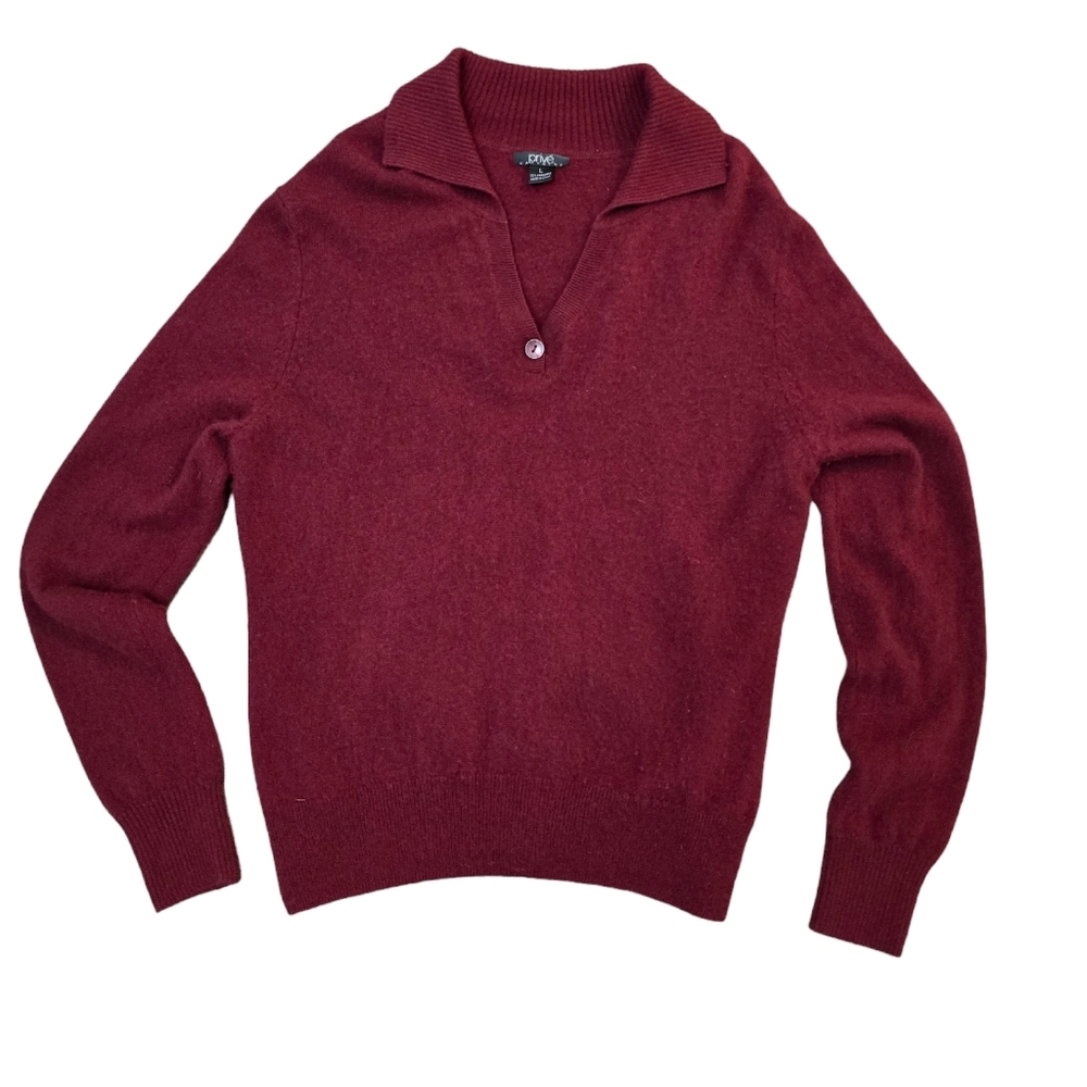 PRIVE woman's 100% Cashmere V Neck Sweater Dark Maroon Size Large